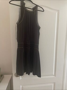 Smythe Black Stud-Trim Mini Halter Dress